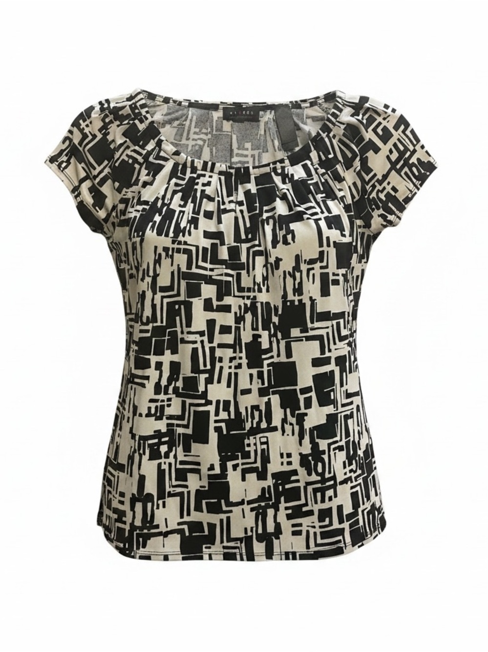 Axcess Black White Geometric Print Cap Sleeve Blouse Size M